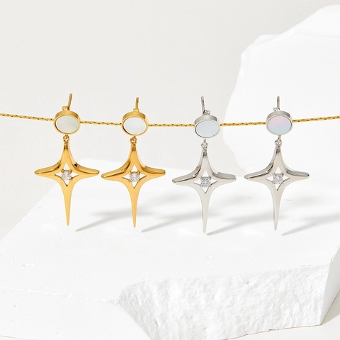Orecchini A Stella In Acciaio Inossidabile Con Madreperla Zircone Stella Croce Gioielli Eleganti Minimalisti Per Donne