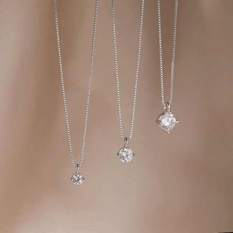 925 Sterling Silber Zirkonia Halskette Für Damen Runder Einzelner Stein Anhänger Boxkette Choker Gold Silber Schmuck