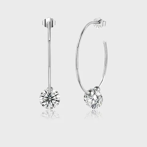 925 Sterling Silver Moissanite Hoop Earrings For Women Luxury Sparkling Round Moissanite Drop Earrings Fashion Jewelry Gift