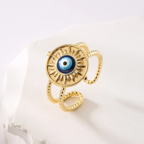 Evil Eye Offener Ring Kupfer Vergoldet Sonnenstrahl Emaille Verstellbar Fingerschmuck Boho Stil Damen