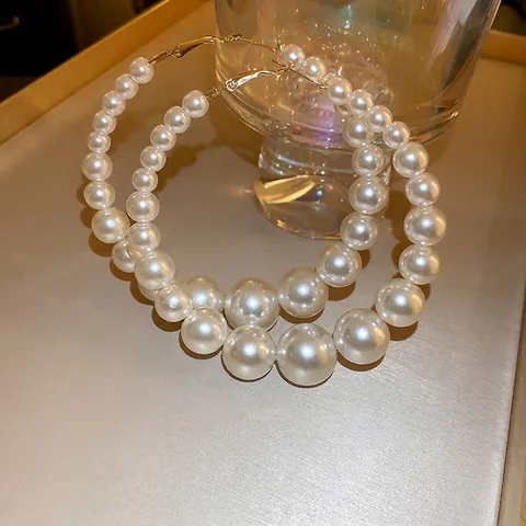 Orecchini A Cerchio Con Künstliche Perle Artificiali Bianche Sfumate Con Perno In Argento Sterling 925 Gioielli Retro Per Donna