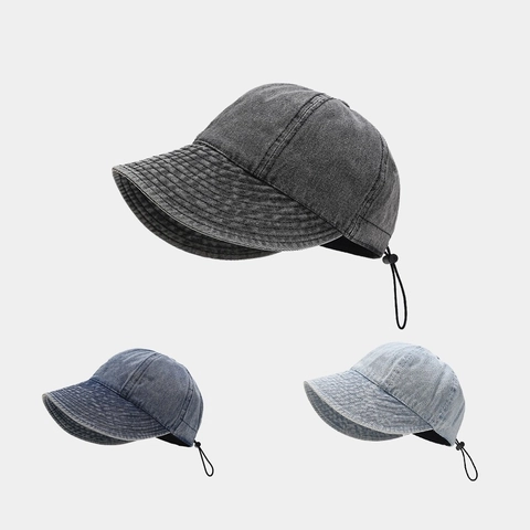 Sombrero De Sol De Mezclilla Lavada Ala Ancha Cordón Ajustable Aire Libre Retro Para Mujer