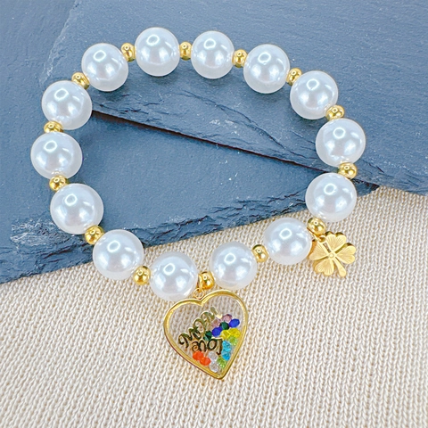 Bracciale Con Künstliche Perle Di Imitazione Boho Con Ciondoli In Acciaio Inossidabile Occhio Di Allah Hamsa Cuore E Tartaruga Donna