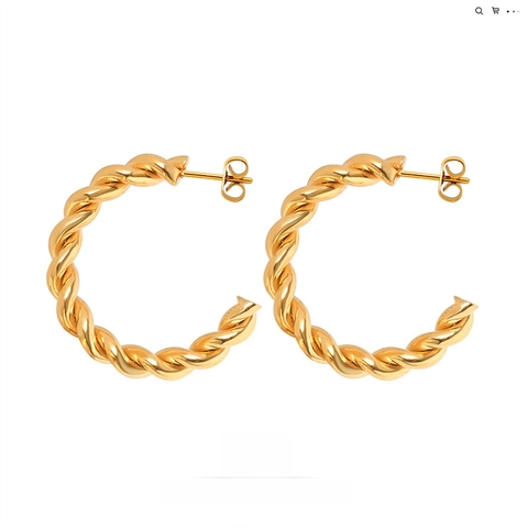 Orecchini A Cerchio Intrecciati Acciaio Al Titanio Placcato Oro 18K Spessi A Forma Di C Design Retrò Gioielli Per Donne