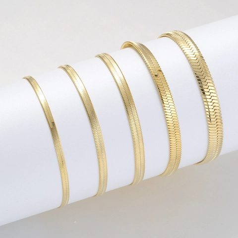 Pulsera De Cadena De Serpiente Plana Acero Inoxidable Chapado En Oro De 18K Joyería Minimalista Ajustable
