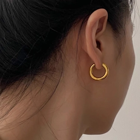 Orecchini A Cerchio Spessi Acciaio Inossidabile Minimalista Lucido Ad Alta Brillantezza Gioielli Di Moda Per Donne