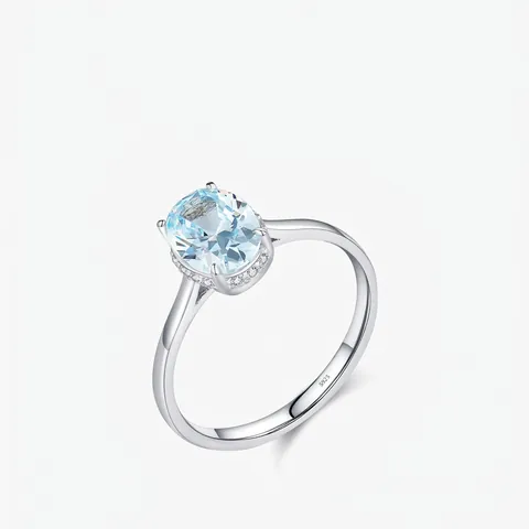 Anello In Argento Sterling 925 Con Zirconia Cubica Blu Chiaro Ovale E Strass Scintillanti Per Donna Gioielli Di Lusso