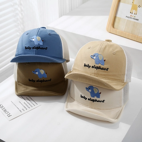 Cappellino Da Baseball Per Neonati In Rete Traspirante Protezione Solare Ricamo Elefante Cartone Animato Cappello Estivo Regolabile Per Bimbi
