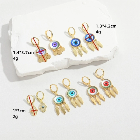 Copper Evil Eye Hamsa Hand Drop Earrings For Women Zirconia Resin Inlaid Bohemian Ethnic Retro Dangle Earrings Jewelry