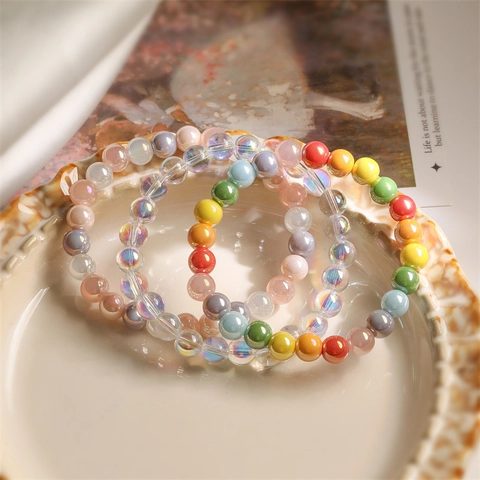 Aurora Beaded Bracelet Natural Stone Crystal Iridescent Round Beads Stretch Jewelry Bohemian Fashion Wristband Unisex