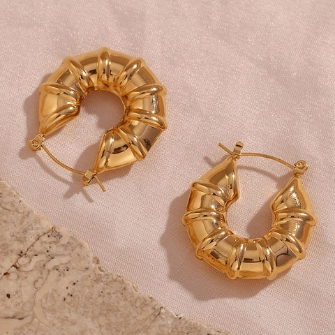 Chunky Hoop Ohrringe 18K Vergoldet 316L Edelstahl Croissant Spiral Texturiert Hohl Design Mode Schmuck Damen