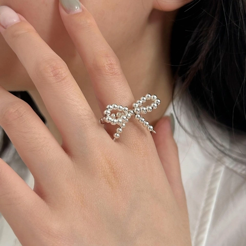 Anello In Argento Sterling 925 Con Fiocco Di Perline Minimalista Regolabile Aperto Gioielli Di Moda INS Per Donne