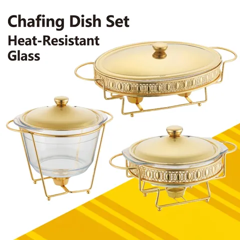 Scaldavivande In Vetro Con Supporto In Metallo E Coperchio Per Buffet Catering Servizio Elegante Resistente Al Calore