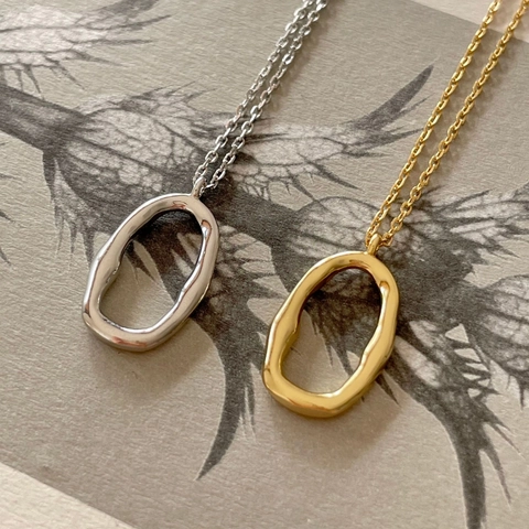 925 Sterling Silver Necklace Irregular Organic Oval Hollow Pendant Minimalist Geometric Chain For Women Fashion Jewelry