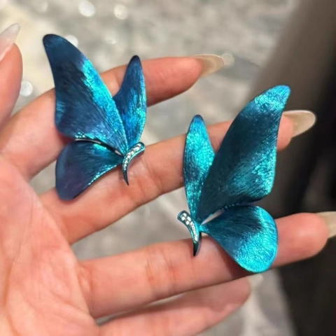 Orecchini A Lobo Farfalla Blu Sfumato Rame Con Zircone E Perno In Argento Elegante Retro Nicchia Gioielli Per Donna