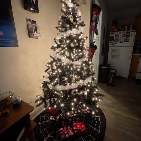 Gonna per Albero di Natale in Poliestere con Ragnatela Bianco e Nero Tonda Decorazione Halloween Gotica Ornamento per Feste