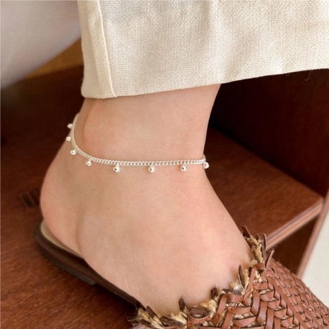 Cavigliera In Argento Sterling 925 Da Donna Stile Coreano Minimalista Catena Con Perline Tonde Gioielli Da Piede