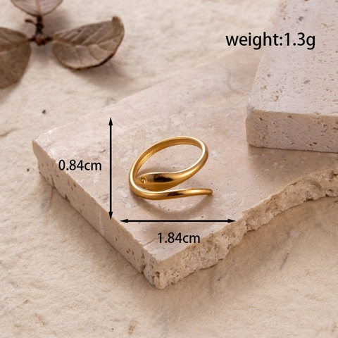 Open Adjustable Ring Gold Plated Stainless Steel Snake Leaf Flower Feather Design Minimalist Fashion Jewelry For Women
