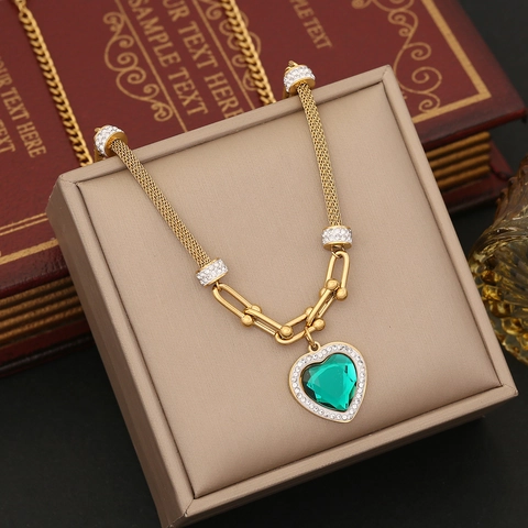 Collana Con Ciondolo In Acciaio Inossidabile Strass Cuore Sole Malocchio Catena A Maglia Gioielli Per Donna Moda