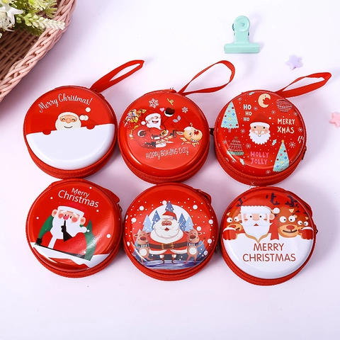 Tinplate Coin Purse Mini Round Square Earphone Case Zippered Lanyard Cartoon Year Of The Horse Christmas Gift For Kids