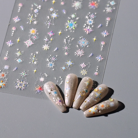 Adesivi Per Unghie Fiocco Di Neve Olografico Decalcomanie Stella Laser Ultra Sottili Per Decorazione Manicure Invernale