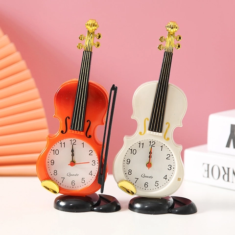Creative Violin Shaped Alarm Clock Cute Novelty Desk Clock For Kids Students Home Office Bedroom Table Decoration Music Gift