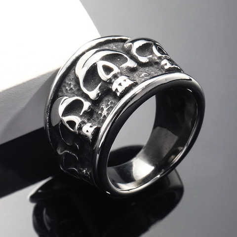 Anillo Calavera Vintage Acero Inoxidable Titanio Gótico Punk Hip Hop Joyería Grabado En Relieve Para Hombres Unisex