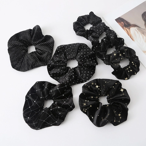 Scrunchies In Velluto Floccato Pois Motivo Stelle Elastici Per Capelli Alta Elasticità Eleganti Accessori Stile Francese