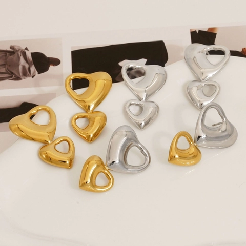 Stainless Steel Heart Earrings For Women Gold Silver Two Tone Waterproof Minimalist PVD Plated High Polish Geometric