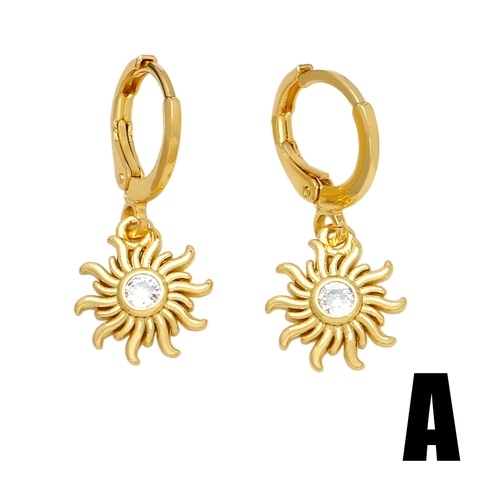 Drop Hoop Ohrringe Vergoldet Kupfer Zirkon Sonne Regenschirm Stern Kreuz Anhänger Trendiger Schmuck Damen