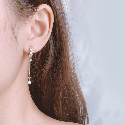 Elegant Copper Water Drop Tassel Earrings With 925 Sterling Silver Earring Post Rhinestone Inlaid Fashion Jewelry For Women