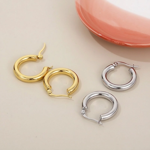 Pendientes De Aro Gruesos Acero Inoxidable Pulido Espejo Minimalista Redondo Geométrico Joyería Regalo Para Mujeres