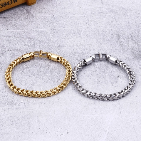 Pulsera De Cadena De Trigo Para Hombre Acero Inoxidable Eslabón Franco Pesado Estilo Hip Hop Punk Retro Joyería Minimalista