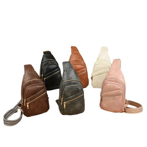 Bolso De Pecho Para Mujer Cuero PU Impermeable Bandolera Moda Bolsillos Con Cremallera Correa Geométrica Ancha