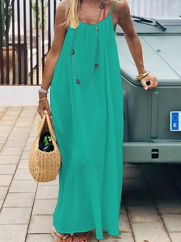Dames Mouwloze Maxi Jurk Met Open Rug Zomer Strand Vakantie Elegant Effen Kleur Polyester Spandex A-Lijn