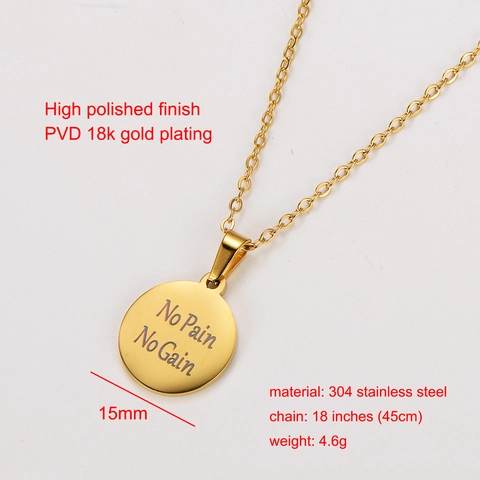 Collar Con Colgante No Pain No Gain Acero Inoxidable 304 Redondo Grabado Joyería Fitness Inspiradora Para Hombres Mujeres