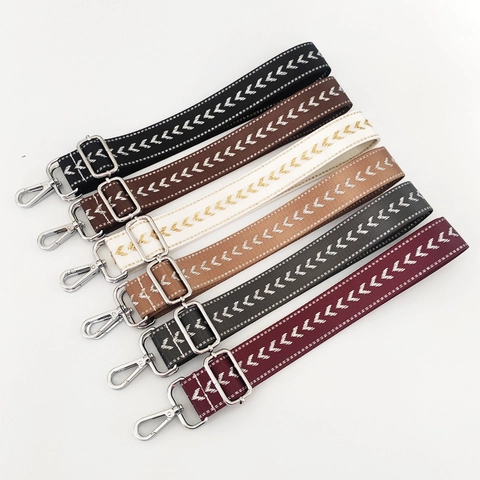 Adjustable Wide Shoulder Bag Strap Nylon Fabric Replacement Crossbody Handbag Belt Arrow Chevron Pattern Metal Buckles