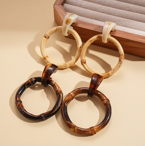 Retro Geometrische Reifenohrringe Mit Silbernem Ohrstecker Harz Bambus Textur Böhmischer Stil Schmuck Für Frauen