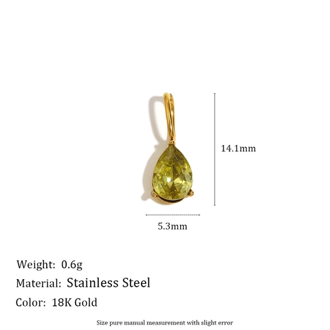 Water Drop Pendants Stainless Steel 18K Gold Plated Birthstone Charms For Jewelry Making DIY Colorful Cubic Zirconia Pear Shape Fashion