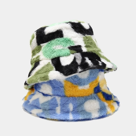 Cappello Da Pescatore In Pelliccia Di Coniglio Sintetica Invernale Caldo Antivento Camouflage Astratto Peluche Per Donna