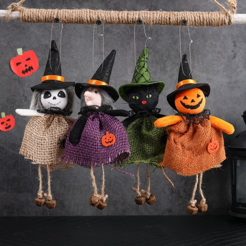 Ornamenti Appesi Di Halloween Zucca Fantasma Strega Gatto Nero Bambole Di Sacco Con Campanelli Decorazioni Per Feste