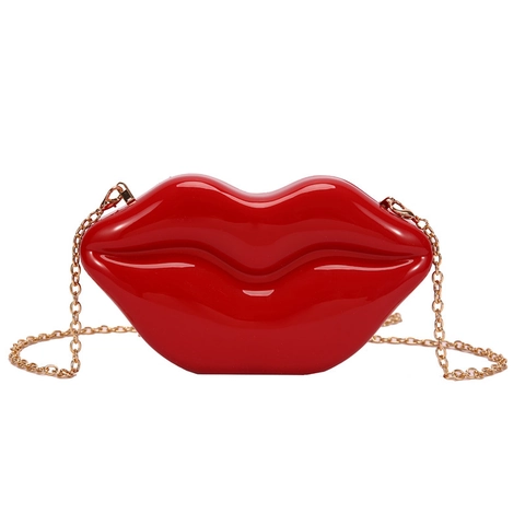 Kreative Lippen Abendtasche Acryl Metall Spiegel Clutch Party Umhängetasche Mit Kette Für Damen