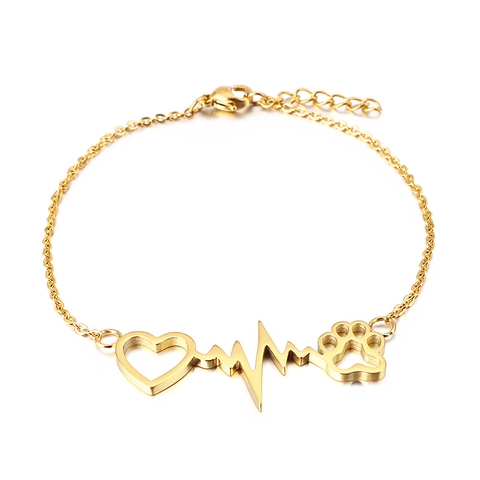 Mode Roestvrij Staal Hart ECG Golf Kattenpoot Armband Voor Dames Verstelbare Titanium Staal Schakelketting Armband Sieraden
