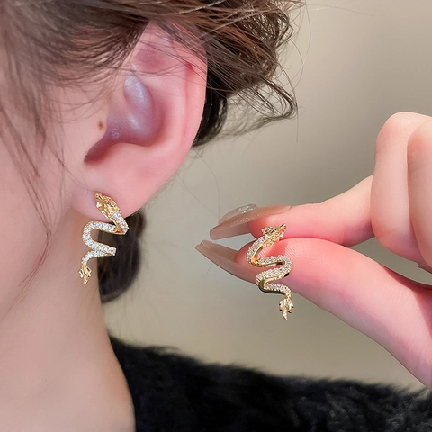 Drachen Ohrstecker Mit Silver Earring Post Kupfer Zirkon Chinesischer Stil Golden Sternzeichen Schmuck Damen