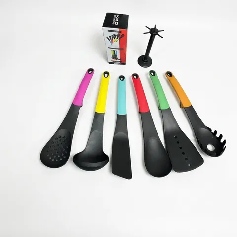 Nylon Kitchen Utensils With Rotating Stand Multi Color Handles Non Stick Dishwasher Safe Cooking Tools For Home