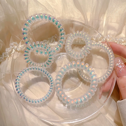 Elastici Per Capelli Spirale Filo Telefonico Plastica Resina Senza Traccia Alta Elasticità Olegrafico Laser Donne Ragazze