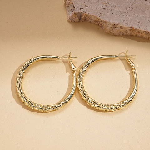 Elegant Gold Plated Twist Texture Hoop Earrings With 925 Sterling Silver Earring Post Geometric Woven Jewelry Women