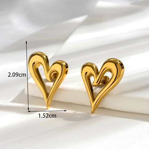 Minimalist Heart Stud Earrings Titanium Steel Hollow Geometric Abstract Curve High Polished Jewelry For Women