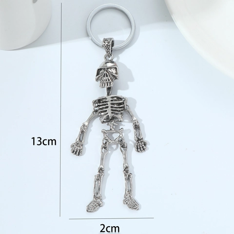 Portachiavi Scheletro Umano in Metallo Argento Retrò Con Articolazioni Mobili Punk Gotico Halloween Pasqua Decorazione Zaino Regalo