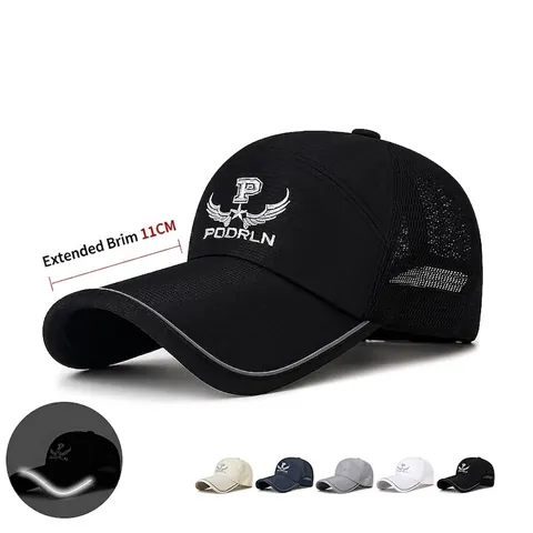 Mesh Baseball Cap Breathable Reflective Strip Extended Brim Outdoor Hiking Fishing Sunscreen Hat For Men Women